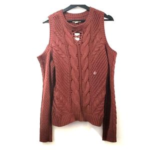 Aeropostale- Burgundy Cable Knit Cold Shoulder